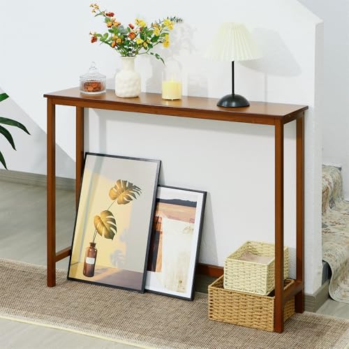 Bamboo Narrow Console Table, 39.4" Wood Small Entryway Table, Accent Slim by MordchilHF