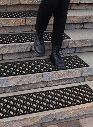 Rubber Stair Treads Non-Slip Outdoor 35”x10” – Hexagon Anti-Slip Step Mat by Finehous