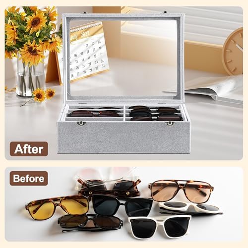 Frebeauty 16-Slot Sunglass Organizer Box, 2 Layer Velvet Sunglasses Holder - Image 6