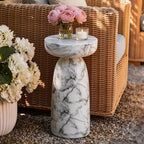 Faux Marble Side Table, 24Inch Outdoor End Table Pedestal - Image 5