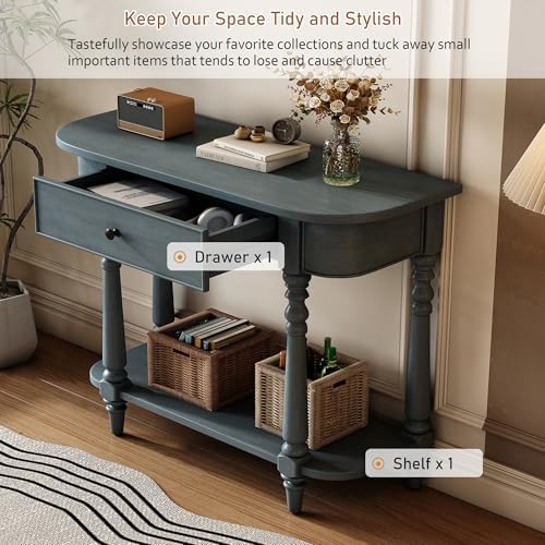 Small Curved Console Table 36-Inch Retro Farmhouse Entryway Sofa Table - Image 3