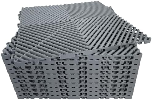 Interlocking Garage Floor Tiles, Rigid Drainage 16"x16" Gray 12-Pack by HTWELL