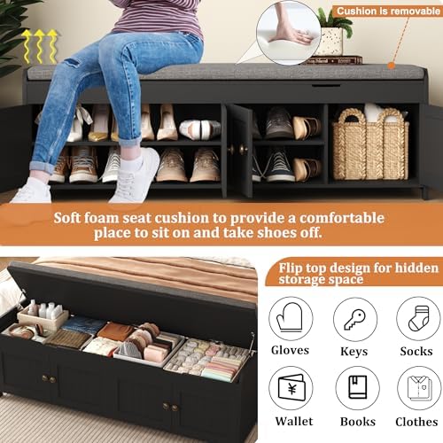 HOMEFORT 54.4" Shoe Bench with Lift Top Storage, Entryway Bench with Cushioned - Image 5