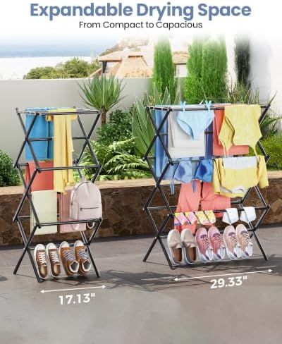 APEXCHASER Oversize 3-Tier Clothes Drying Rack, No Install - Image 3