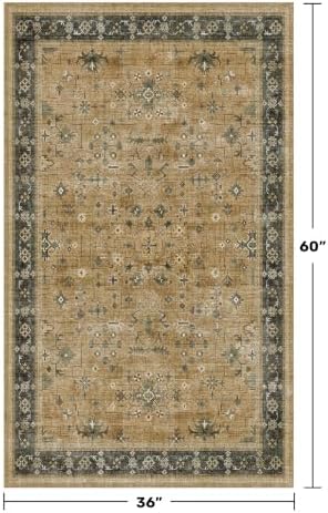Boho 3x5 Entryway Rug, Washable Rustic Brown and Charcoal Olive Mudroom Area Rug - Image 2