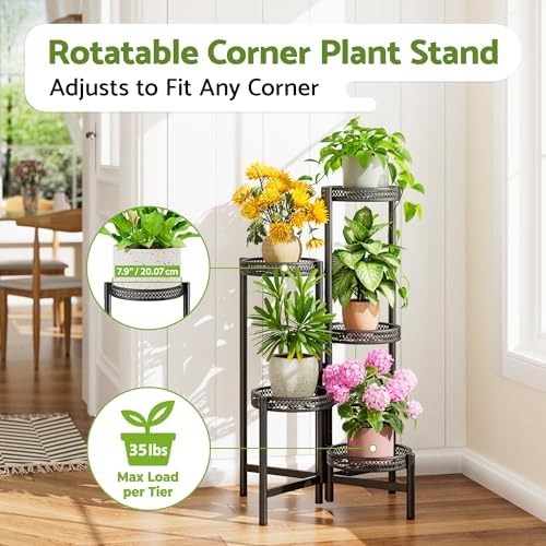Plant Stand Indoor Outdoor, 5 Tier Corner Metal Flower Display Holder Shelf - Image 2