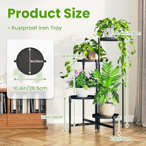 Plant Stand Indoor Outdoor, 4 Tier Metal Corner Shelf Black 9 in Wide - Image 2