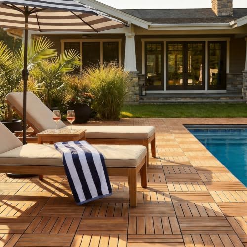 PrimeZone 216 PCS Solid Acacia Wood Interlocking Patio Deck Tiles Outdoor - Image 3