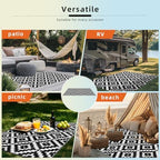 Favoyard Outdoor Rug Black & White 6x9 ft Waterproof Reversible Carpet Mat - Image 6