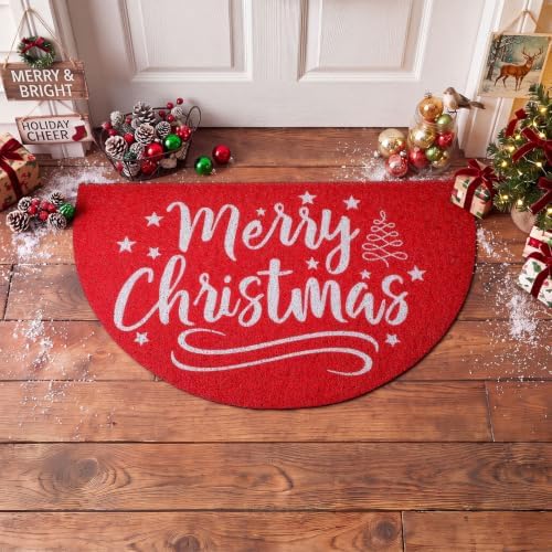 Tinideya Merry Christmas Door Mat Half Moon Front Entry Rug 16.5 x 27.5inch - Image 6