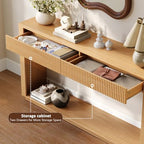 63 Inch Console Table with Storage, Fluted Wood Entryway Table - Image 6
