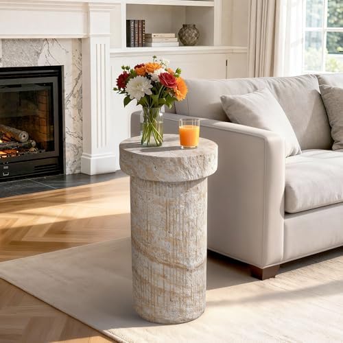 Travertine Side Table, 24 Inch Outdoor End Table by Ultym