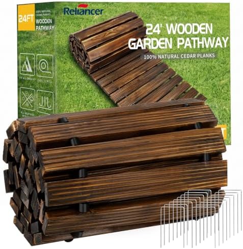 RELIANCER 24' Wooden Garden Pathway, Outdoor Roll Out Walkway, Patio Footpath by RELIANCER