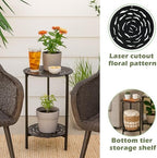 2-Tier Metal Round Side Table Black Accent Coffee Tables Small Space Corner - Image 5