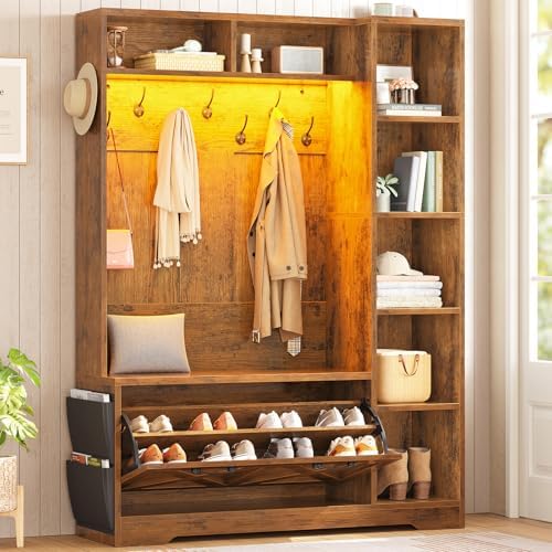 Itaar Hall Tree with Bench and Shoe Storage, Farmhouse Entryway Bench with Coat by Itaar