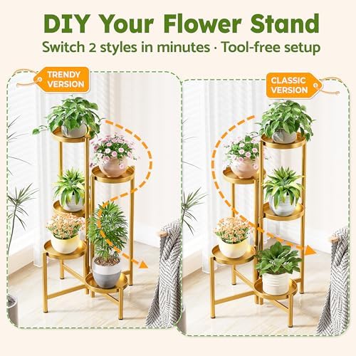 Tall Gold Plant Stand Indoor Outdoor, Corner Metal Flower Pot Stands - Image 4