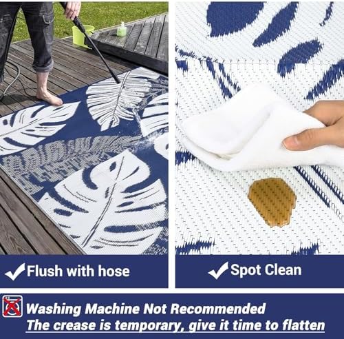 Waterproof 10x14 Outdoor Rug for Patio Reversible Plastic Straw Rug Floral - Image 5