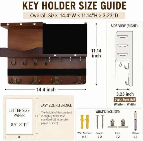 Key Holder Wall Mount with Shelf, Key Hooks - Image 2