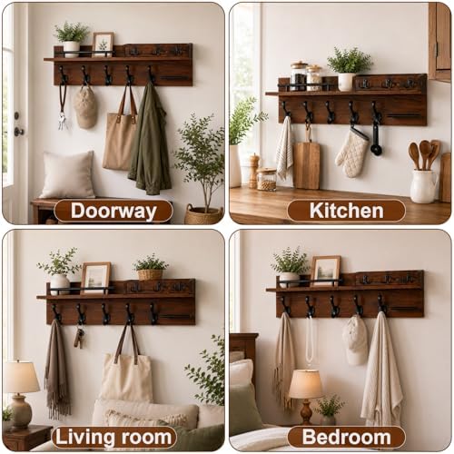 Wooden Wall Mounted Coat Rack for Entryway, Coat Rack Wall Mount - Image 2