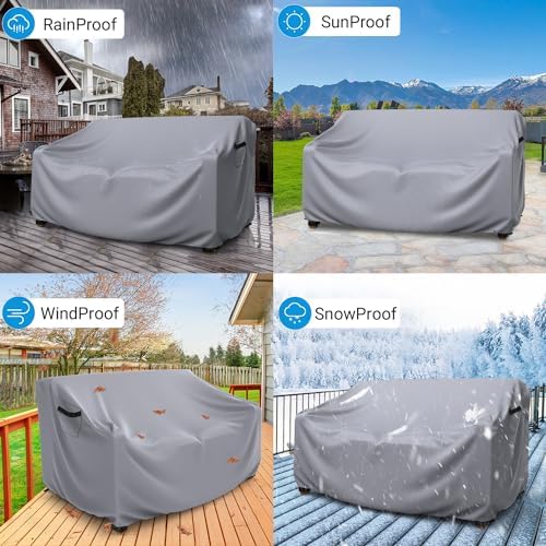 Mrrihand 3-Seater Outdoor Patio Sofa Cover Waterproof 90"W×42"D×32"H Grey - Image 6