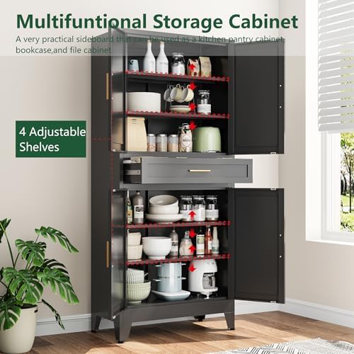 Bevivog 71" Kitchen Pantry Cabinet, Metal Storage Cabinet - Image 5