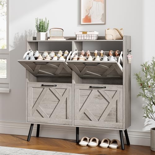 Nicetree Shoe Cabinet with 4 Flip Drawers, Freestanding Shoe Organizer Cabinet by Nicetree