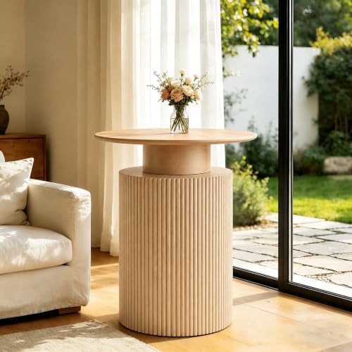 24" Fluted End Table Reversible, Hidden Storage, Natural Oak - Image 5