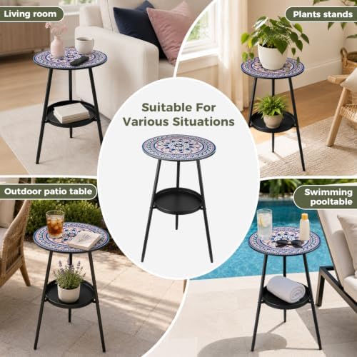 2-Tier Metal Outdoor Side Tables 13.5" Round End Tables - Image 6