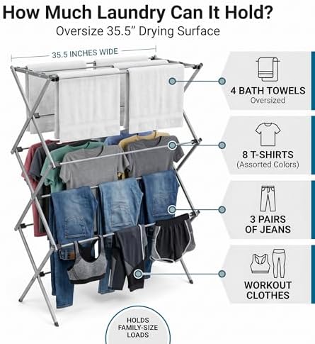 Honey-Can-Do Oversized Collapsible Clothes Drying Rack, 50 lb - Image 2
