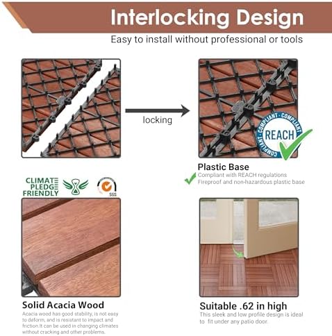 PrimeZone 54 PCS Solid Acacia Wood Interlocking Patio Deck Tiles Outdoor - Image 4