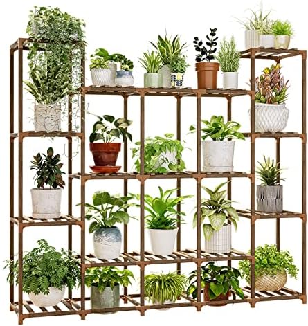 Bamworld Large Plant Shelf Indoor Plant Shelf Outdoor Tall Wood Plant Holder by Bamworld