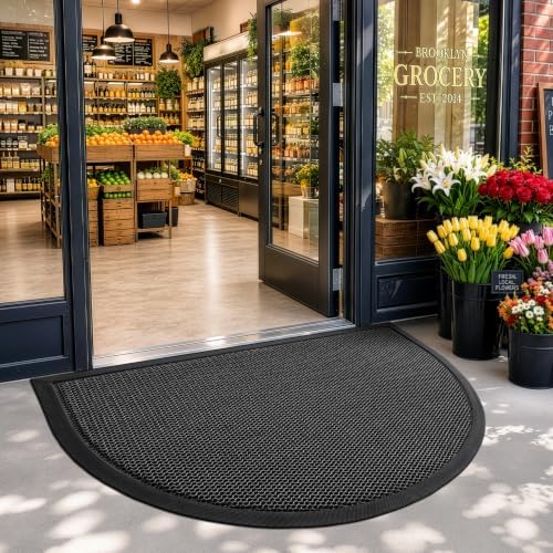 LUMI Outdoor Door Mat Traps & Hides Dirt 32x47, Outside Entrance, Half Black - Image 6