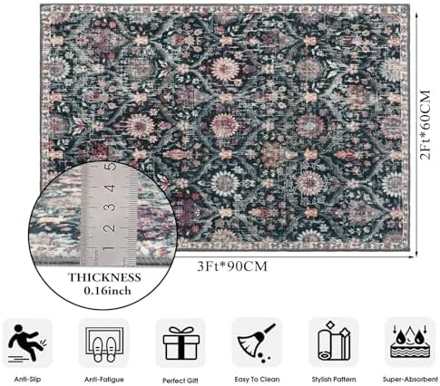 Lahome Moroccan Washable Rug, 2x3 Black Entryway Rugs - Image 2
