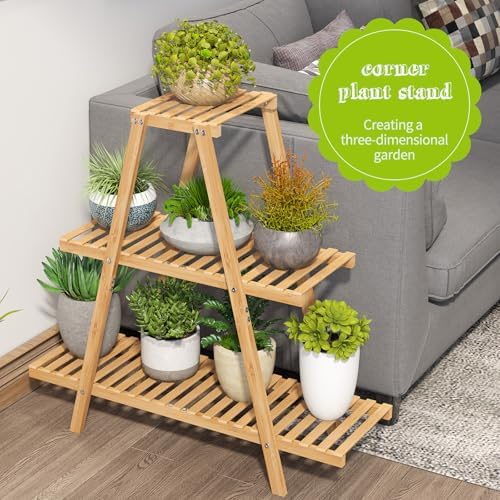BMOSU Plant Stand Bamboo for Indoor Outdoor Tiered Plant Shelf 8 Potted Flower - Image 5