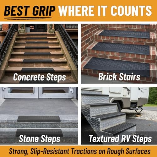 Ottomanson Bullnose Stair Treads Outdoor – Grid Heavy-Duty Non-Slip Stair Mats - Image 5