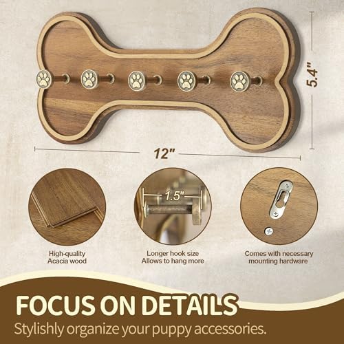MTERSN Acacia Wood Dog Leash Holder Wall Mount - Image 5