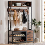 Hall Tree with Bench & 3 Drawers Storage 31.5" Coat Rack Entryway Organizer - Image 2