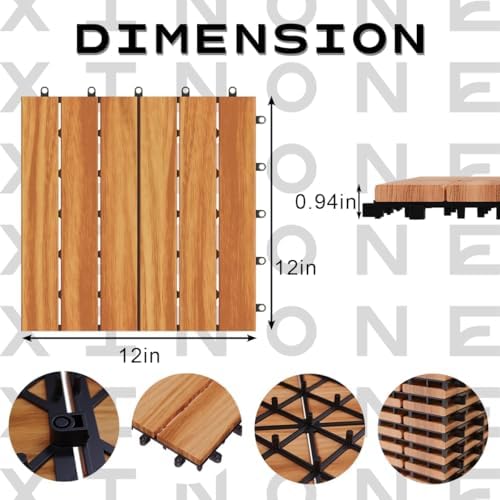 10Pcs Interlocking Deck Tiles, 12x12in Acacia Wood Flooring - Image 2