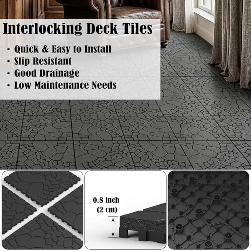 Stone Texture 12 Inch Interlocking Deck Tiles, Waterproof Outdoor and Indoor - Image 4
