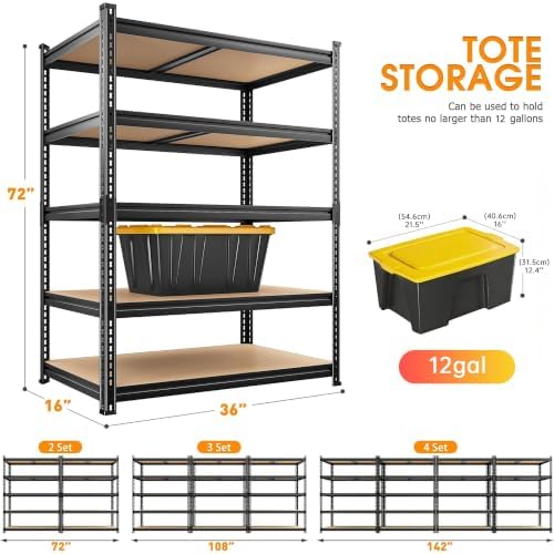 REIBII 3 Pack Garage Shelving, 5 Tier Heavy Duty Metal Racks - Image 3