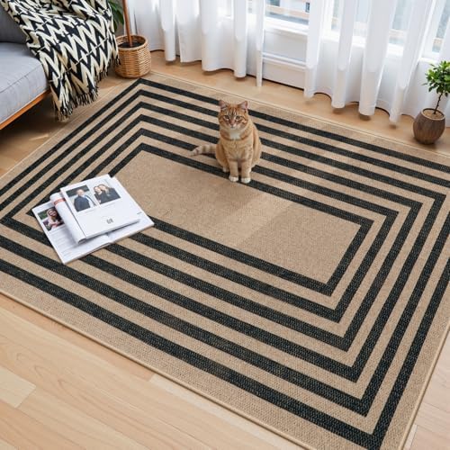 Lahome Modern Geometric Easy Jute Entryway Rug, 4x6 Black Washable Rug - Image 3