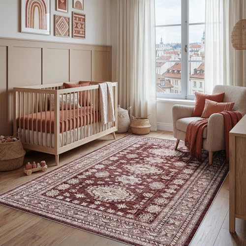 5x7 Living Room Rug, Washable Distressed Boho Vintage Carpet - Image 2