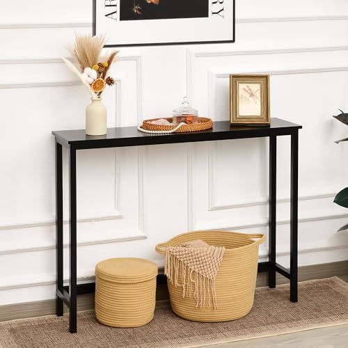 Bamboo Narrow Console Table, 39.4" Wood Small Entryway Table, Accent Slim - Image 4