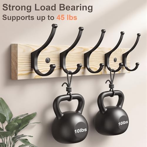 Optish 2 Pack Wooden Coat Rack Wall Mount, 16.1" Rustic Coat Hanger Hooks - Image 3