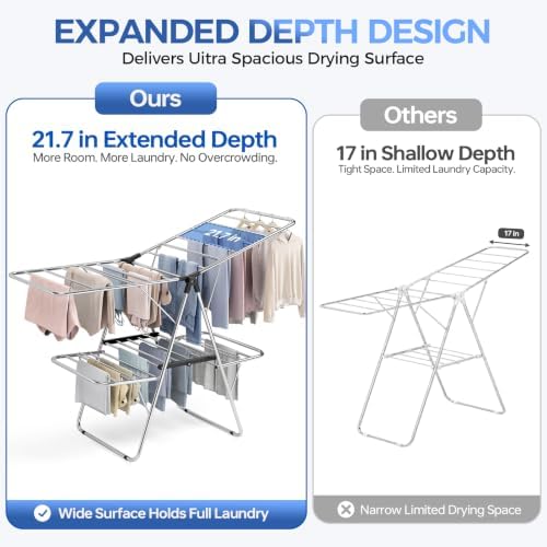 APEXCHASER Large Stainless Steel Clothes Drying Rack, Generous Drying Area - Image 3