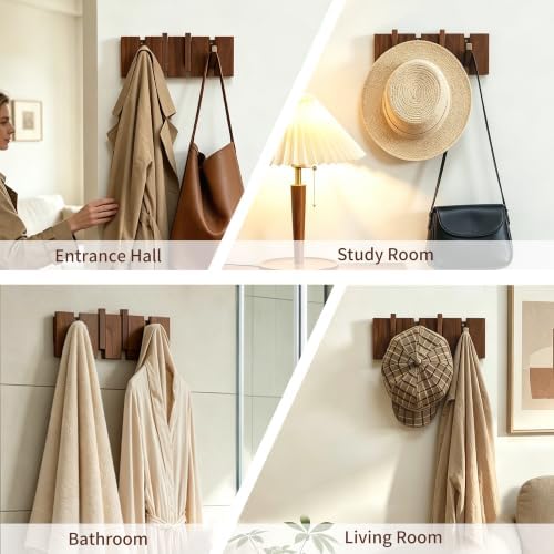 QUELLANCE Wooden Coat Hooks Wall Mounted, Coat Rack Hanger Wall Mount - Image 5