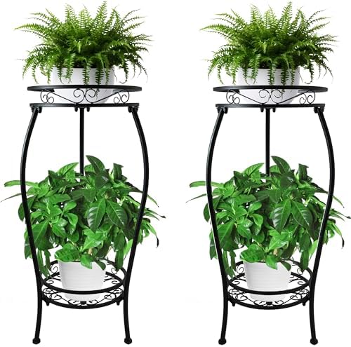 CASIMR 2Pack Plant Stand Indoor Outdoor, 2 Tier 26.6" Tall Metal Potted Holder by CASIMR