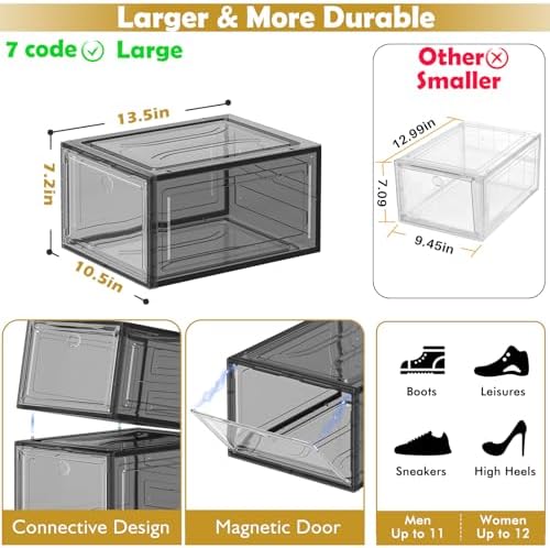 Large Thick Clear Shoe Organizer, Magnetic Door Stackable Shoe Storage Box - Image 3