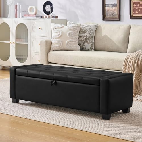 Huatean Home 48" Ottoman with Storage, Light Black Storage Ottoman Bench by huateanhome