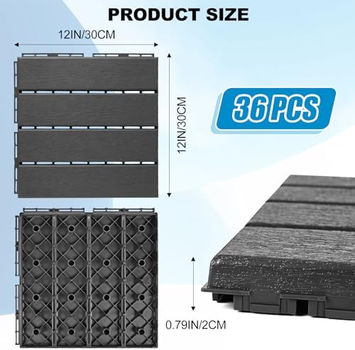 ToLanbbt Plastic Interlocking Deck Tiles 36 Pack 12"x12" Waterproof Indoor - Image 2